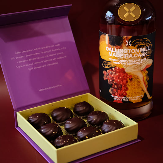 "Madeira Nouveau Beginings" Tasmanian Single Malt Whisky, whipped Belgian Dark Chocolate Mousse.